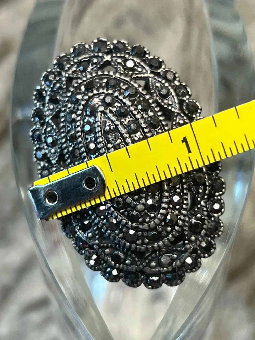Vintage Marcasite Style Statement Cocktail Ring - Oxidized Black Oval SIZE 6.5/7